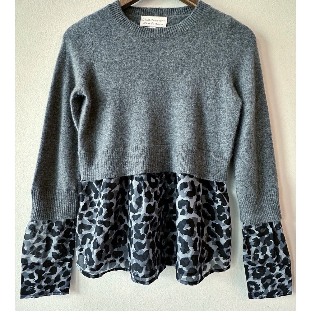 Design History Gray Cashmere Leopard Peplum Sweater S Corpcore Whimsigoth EUC